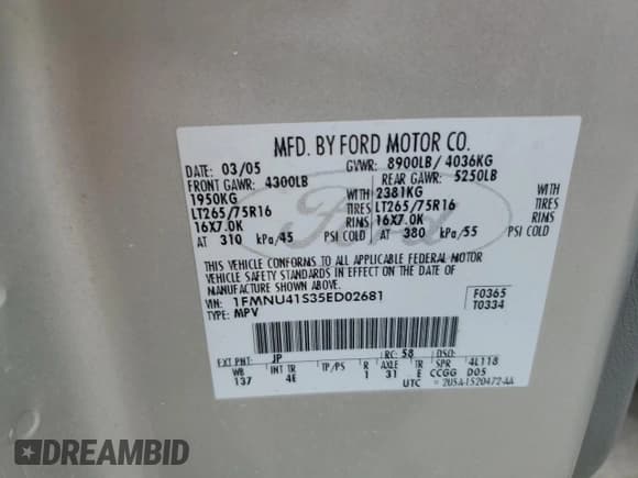 ✅ 2005 Ford Excursion Special Serv • VIN: 1FMNU41S35ED02681 • Лот: 65135294. Опубликован ранее на Copart с пробегом Не указан. Бесплатный доступ к архиву аукционных продаж из США и подробный отчёт об истории автомобиля на DreamBid. Изображение 13.