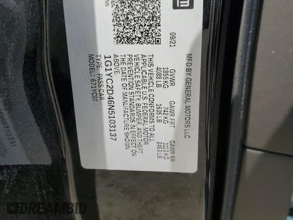 ✅ 2022 Chevrolet Corvette 3LT • VIN: 1G1YC2D46N5103137 • Лот: 69630804. Опубликован ранее на Copart с пробегом 2 099 миль. Бесплатный доступ к архиву аукционных продаж из США и подробный отчёт об истории автомобиля на DreamBid. Изображение 12.