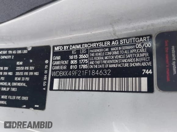 ✅ 2001 Mercedes-Benz SLK 230 Kompressor • VIN: WDBKK49F21F184632 • Lot: 41746350. Listed on IAAI with 130,281 mi. Free auction sales archive from the USA and detailed vehicle history report at DreamBid. Image 9.