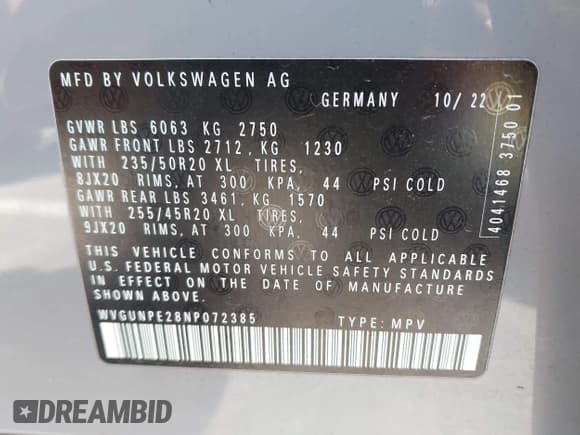 ✅ 2022 Volkswagen ID.4 Pro S • VIN: WVGUNPE28NP072385 • Lot: 43437082. Wystawiony na IAAI z przebiegiem 17 670 mil. Bezpłatny archiwum sprzedaży aukcyjnych z USA i szczegółowy raport historii pojazdu na DreamBid. Zdjęcie 9.