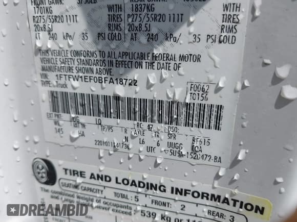 ✅ 2011 Ford F-150 XL • VIN: 1FTFW1EF0BFA18722 • Lot: 42217822. Listed on IAAI with 380,461 mi. Free auction sales archive from the USA and detailed vehicle history report at DreamBid. Image 9.