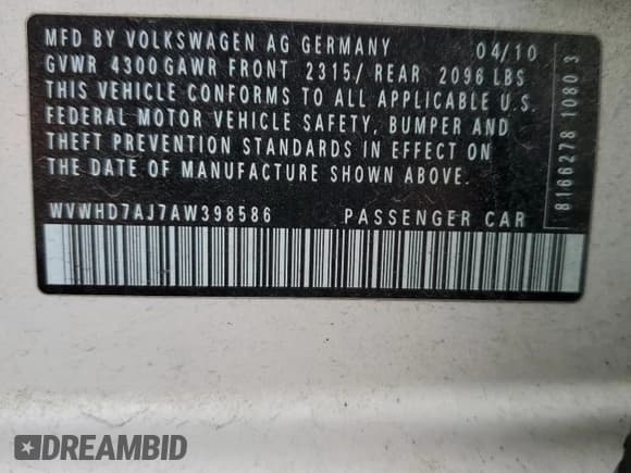 ✅ 2010 Volkswagen Golf GTI • VIN: WVWHD7AJ7AW398586 • Лот: 76010324. Опубликован ранее на Copart с пробегом 164 816 миль. Бесплатный доступ к архиву аукционных продаж из США и подробный отчёт об истории автомобиля на DreamBid. Изображение 12.