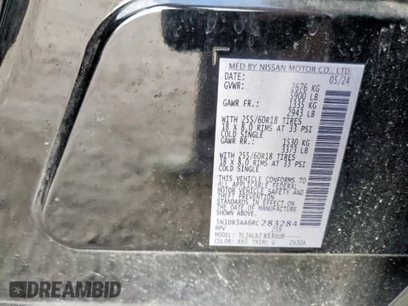 2024 Nissan Pathfinder S с VIN 5N1DR3AA6RC283284, выставлен на аукционе Copart как лот 80627215 с пробегом 38 161 миль миль и Списание • Salvage title. История ставок и продаж доступна на DreamBid. Изображение 14.