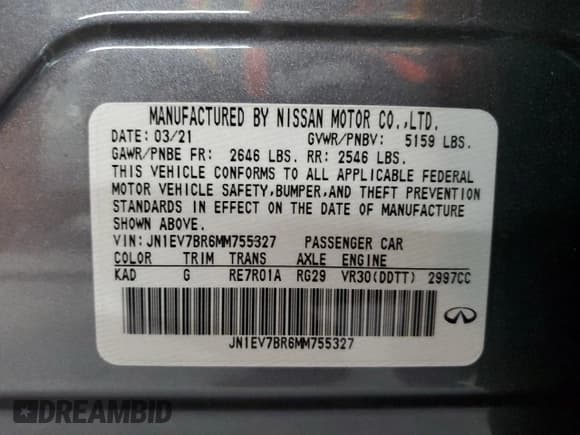 ✅ 2021 Infiniti Q50 Luxe • VIN: JN1EV7BR6MM755327 • Lot: 72084845. Listed on Copart with 26,716 mi. Free auction sales archive from the USA and detailed vehicle history report at DreamBid. Image 12.