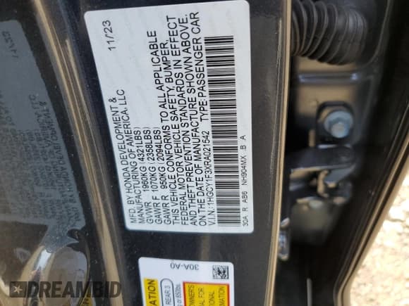 ✅ 2024 Honda Accord EX • VIN: 1HGCY1F3XRA021542 • Лот: 67682325. Опубликован ранее на Copart с пробегом 11 401 миль. Бесплатный доступ к архиву аукционных продаж из США и подробный отчёт об истории автомобиля на DreamBid. Изображение 12.