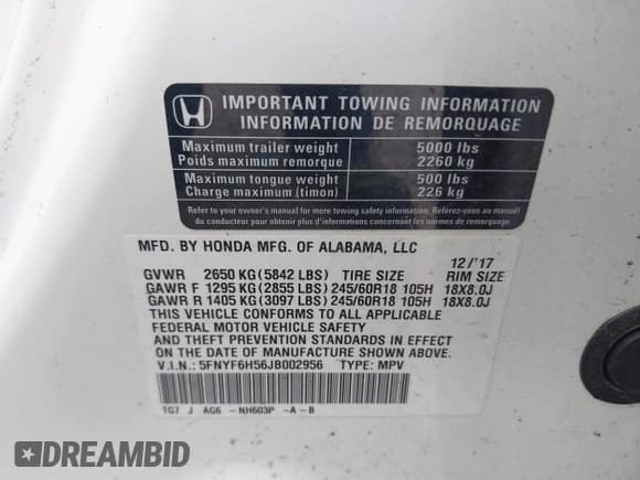 ✅ 2018 Honda Pilot EX-L • VIN: 5FNYF6H56JB002956 • Лот: 42839799. Опубликован ранее на IAAI с пробегом 145 474 миль. Бесплатный доступ к архиву аукционных продаж из США и подробный отчёт об истории автомобиля на DreamBid. Изображение 9.