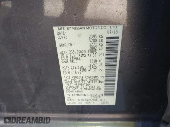 ✅ 2016 Nissan Murano S • VIN: 5N1AZ2MH3GN135214 • Lot: 43627537. Listed on IAAI with 200,632 mi. Free auction sales archive from the USA and detailed vehicle history report at DreamBid. Image 9.