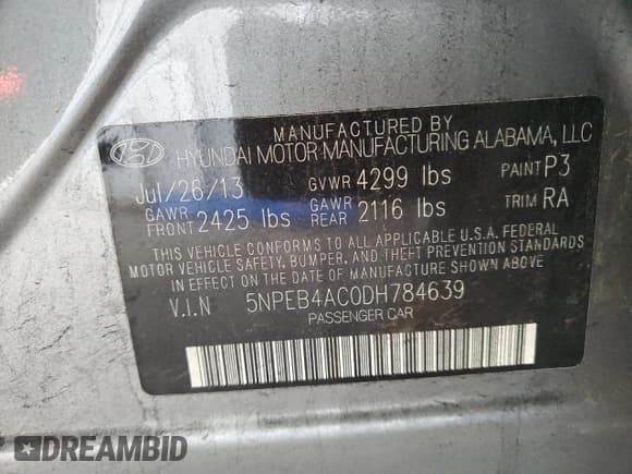 ✅ 2013 Hyundai Sonata GLS • VIN: 5NPEB4AC0DH784639 • Лот: 90232685. Опубликован ранее на Copart с пробегом 77 346 миль. Бесплатный доступ к архиву аукционных продаж из США и подробный отчёт об истории автомобиля на DreamBid. Изображение 12.