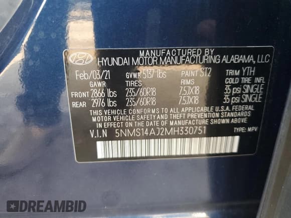 ✅ 2021 Hyundai Santa Fe SE • VIN: 5NMS14AJ2MH330751 • Lot: 68199885. Wystawiony na Copart z przebiegiem 91 200 mil. Bezpłatny archiwum sprzedaży aukcyjnych z USA i szczegółowy raport historii pojazdu na DreamBid. Zdjęcie 12.