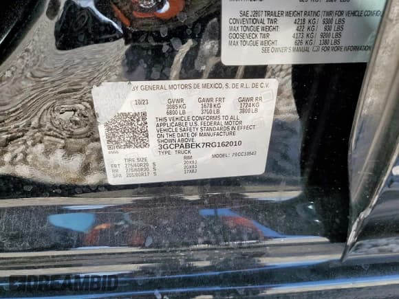 ✅ 2024 Chevrolet Silverado 1500 Custom • VIN: 3GCPABEK7RG162010 • Лот: 90103405. Опубликован ранее на Copart с пробегом 20 549 миль. Бесплатный доступ к архиву аукционных продаж из США и подробный отчёт об истории автомобиля на DreamBid. Изображение 13.