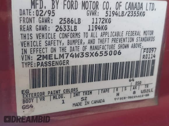 ✅ 1995 Mercury Grand Marquis GS • VIN: 2MELM74W3SX655006 • Лот: 42350840. Опубликован ранее на IAAI с пробегом 193 384 миль. Бесплатный доступ к архиву аукционных продаж из США и подробный отчёт об истории автомобиля на DreamBid. Изображение 9.