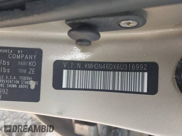 2006 Hyundai Elantra GLS with VIN KMHDN46DX6U316992, listed as a IAAI auction lot 43309393 with 110,970 mi miles and . Bid and sale history available at DreamBid. Image 9.