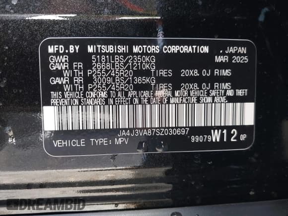 ✅ 2025 Mitsubishi Outlander SE • VIN: JA4J3VA87SZ030697 • Lot: 42477003. Listed on IAAI with 380 mi. Free auction sales archive from the USA and detailed vehicle history report at DreamBid. Image 9.