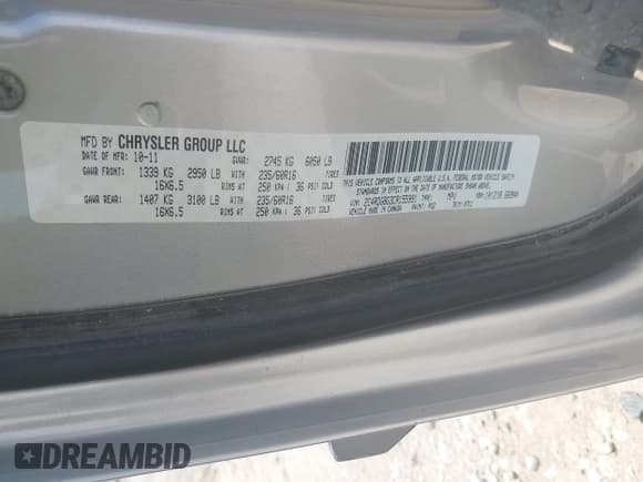 ✅ 2012 Dodge Grand Caravan SE • VIN: 2C4RDGBG3CR155991 • Lot: 42786683. Listed on IAAI with 57,849 mi. Free auction sales archive from the USA and detailed vehicle history report at DreamBid. Image 9.