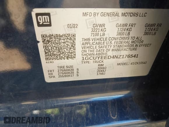 ✅ 2022 Chevrolet Silverado 1500 RST • VIN: 1GCUYEED4NZ176541 • Лот: 42686532. Опубликован ранее на IAAI с пробегом 108 821 миль. Бесплатный доступ к архиву аукционных продаж из США и подробный отчёт об истории автомобиля на DreamBid. Изображение 9.