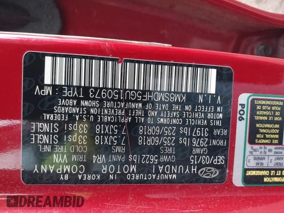 ✅ 2016 Hyundai Santa Fe SE • VIN: KM8SMDHF5GU150973 • Lot: 43635767. Listed on IAAI with 183,848 mi. Free auction sales archive from the USA and detailed vehicle history report at DreamBid. Image 9.