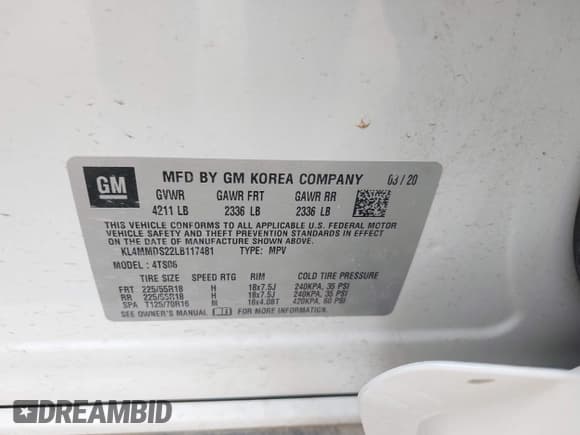 ✅ 2020 Buick Encore GX Select • VIN: KL4MMDS22LB117481 • Лот: 42524256. Опубликован ранее на IAAI с пробегом 62 622 миль. Бесплатный доступ к архиву аукционных продаж из США и подробный отчёт об истории автомобиля на DreamBid. Изображение 9.