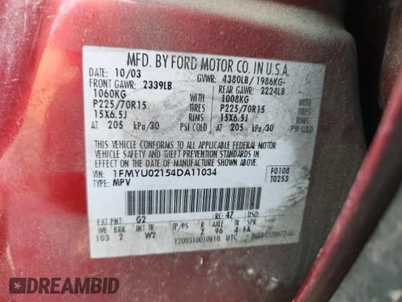 ✅ 2004 Ford Escape XLS • VIN: 1FMYU02154DA11034 • Lot: 64847905. Listed on Copart with Not provided. Free auction sales archive from the USA and detailed vehicle history report at DreamBid. Image 12.