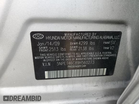 ✅ 2009 Hyundai Sonata GLS • VIN: 5NPET46C89H560273 • Лот: 42610875. Опубликован ранее на Copart с пробегом 147 737 миль. Бесплатный доступ к архиву аукционных продаж из США и подробный отчёт об истории автомобиля на DreamBid. Изображение 12.