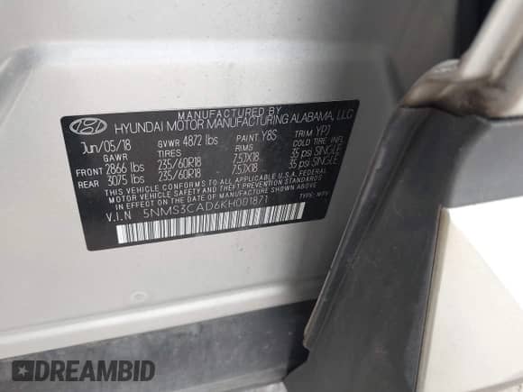 2019 Hyundai Santa Fe SEL с VIN 5NMS3CAD6KH001871, выставлен на аукционе IAAI как лот 43434862 с пробегом 101 980 миль миль и . История ставок и продаж доступна на DreamBid. Изображение 9.