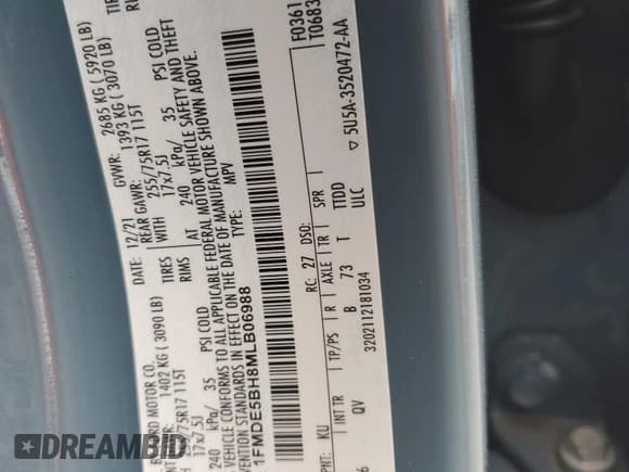 ✅ 2021 Ford Bronco • VIN: 1FMDE5BH8MLB06988 • Lot: 84236085. Listed on Copart with 31,093 mi. Free auction sales archive from the USA and detailed vehicle history report at DreamBid. Image 14.