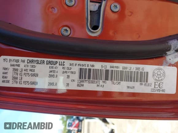 ✅ 2013 Ram 1500 Sport • VIN: 1C6RR7MT9DS691072 • Lot: 42148413. Listed on IAAI with 148,317 mi. Free auction sales archive from the USA and detailed vehicle history report at DreamBid. Image 9.