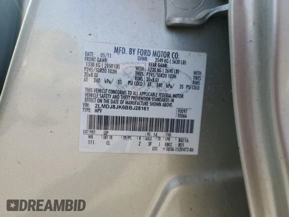 ✅ 2011 Lincoln MKX • VIN: 2LMDJ8JK6BBJ28161 • Lot: 68316385. Listed on Copart with 64,577 mi. Free auction sales archive from the USA and detailed vehicle history report at DreamBid. Image 13.