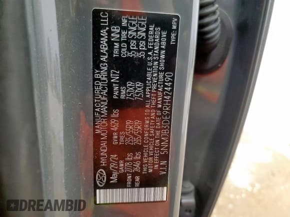 ✅ 2024 Hyundai Tucson SEL • VIN: 5NMJB3DE9RH424490 • Лот: 64265235. Опубликован ранее на Copart с пробегом 20 091 миль. Бесплатный доступ к архиву аукционных продаж из США и подробный отчёт об истории автомобиля на DreamBid. Изображение 13.