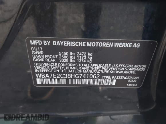 ✅ 2017 BMW 7 Series 740i • VIN: WBA7E2C38HG741062 • Лот: 42629220. Опубликован ранее на IAAI с пробегом 101 784 миль. Бесплатный доступ к архиву аукционных продаж из США и подробный отчёт об истории автомобиля на DreamBid. Изображение 9.