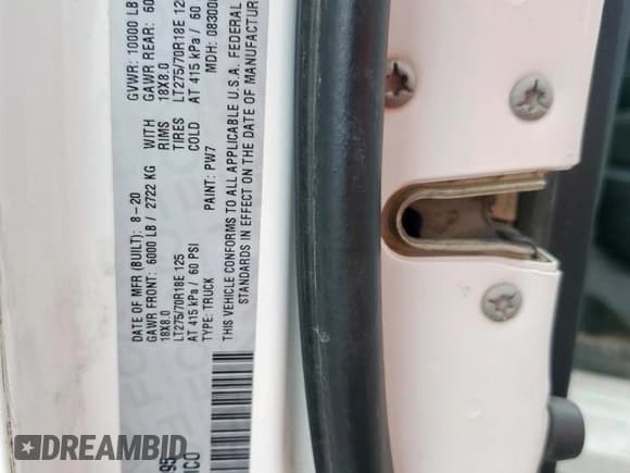 ✅ 2020 Ram 2500 Tradesman • VIN: 3C6UR5HLXLG250095 • Lot: 54926235. Listed on Copart with 197,992 mi. Free auction sales archive from the USA and detailed vehicle history report at DreamBid. Image 12.