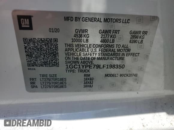 ✅ 2020 Chevrolet Silverado 2500HD LTZ • VIN: 1GC1YPE79LF198350 • Lot: 64078525. Listed on Copart with Not provided. Free auction sales archive from the USA and detailed vehicle history report at DreamBid. Image 12.