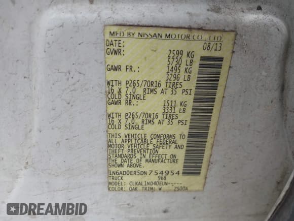 ✅ 2013 Nissan Frontier SL • VIN: 1N6AD0ER5DN754954 • Lot: 42902874. Listed on IAAI with 211,613 mi. Free auction sales archive from the USA and detailed vehicle history report at DreamBid. Image 9.