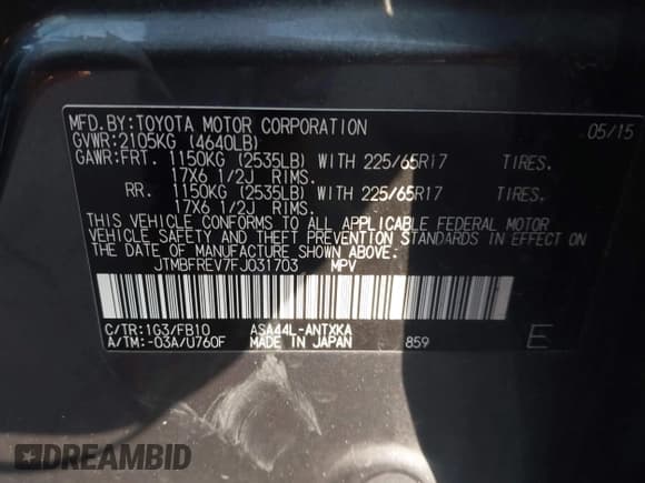 ✅ 2015 Toyota RAV4 LE • VIN: JTMBFREV7FJ031703 • Lot: 43613721. Listed on IAAI with 137,243 mi. Free auction sales archive from the USA and detailed vehicle history report at DreamBid. Image 9.