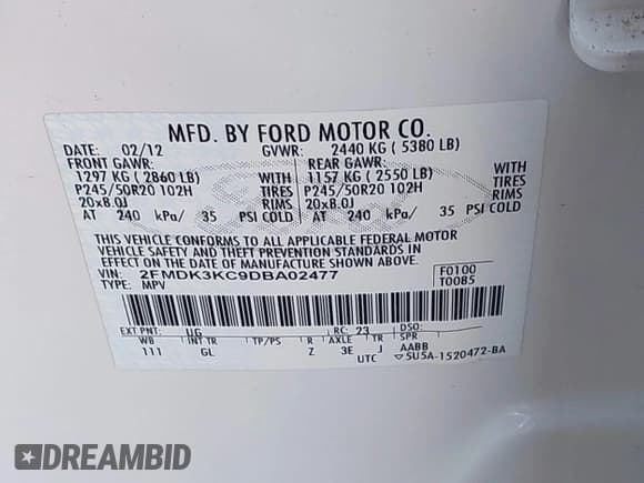 ✅ 2013 Ford Edge Limited • VIN: 2FMDK3KC9DBA02477 • Лот: 43472344. Опубликован ранее на IAAI с пробегом 92 686 миль. Бесплатный доступ к архиву аукционных продаж из США и подробный отчёт об истории автомобиля на DreamBid. Изображение 9.