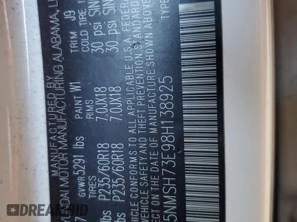 ✅ 2008 Hyundai Santa Fe SE • VIN: 5NMSH73E98H138925 • Lot: 83487474. Listed on Copart with 196,481 mi. Free auction sales archive from the USA and detailed vehicle history report at DreamBid. Image 13.