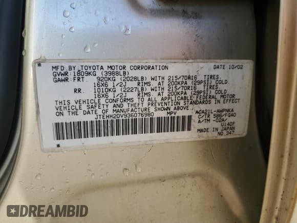 ✅ 2003 Toyota RAV4 • VIN: JTEHH20V936076980 • Lot: 91392875. Wystawiony na Copart z przebiegiem 228 517 mil. Bezpłatny archiwum sprzedaży aukcyjnych z USA i szczegółowy raport historii pojazdu na DreamBid. Zdjęcie 12.