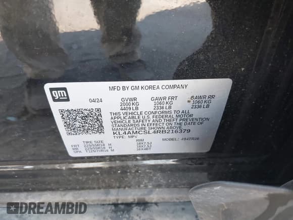 ✅ 2024 Buick Encore GX Preferred • VIN: KL4AMCSL4RB216379 • Lot: 43339889. Listed on IAAI with 27,875 mi. Free auction sales archive from the USA and detailed vehicle history report at DreamBid. Image 9.