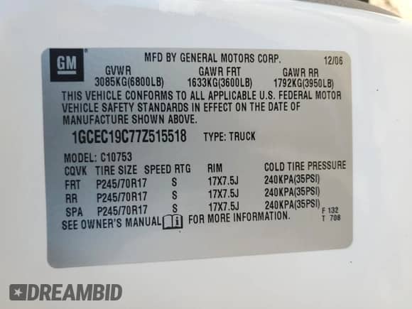 2007 Chevrolet Silverado 1500 1LT с VIN 1GCEC19C77Z515518, выставлен на аукционе Copart как лот 90921015 с пробегом 131 509 миль миль и Списание • Salvage title. История ставок и продаж доступна на DreamBid. Изображение 12.