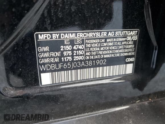 ✅ 2003 Mercedes-Benz E 320 • VIN: WDBUF65J03A381902 • Lot: 93321555. Wystawiony na Copart z przebiegiem 106 067 mil. Bezpłatny archiwum sprzedaży aukcyjnych z USA i szczegółowy raport historii pojazdu na DreamBid. Zdjęcie 12.