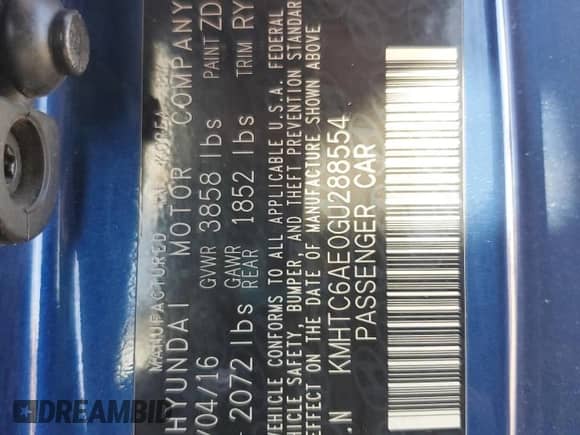 ✅ 2016 Hyundai Veloster Turbo • VIN: KMHTC6AE0GU288554 • Lot: 91095185. Listed on Copart with 120,560 mi miles. Access the free auction sales archive from the USA and view a detailed vehicle history report at DreamBid. Image 12.