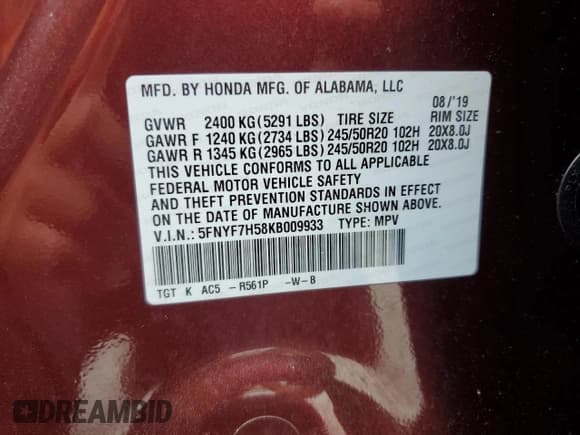 ✅ 2019 Honda Passport EX-L • VIN: 5FNYF7H58KB009933 • Lot: 81312635. Listed on Copart with 68,734 mi. Free auction sales archive from the USA and detailed vehicle history report at DreamBid. Image 13.