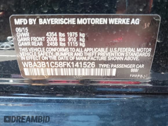 ✅ 2015 BMW 3 Series 320i • VIN: WBA3B1C58FK141526 • Лот: 43121567. Опубликован ранее на IAAI с пробегом 189 679 миль. Бесплатный доступ к архиву аукционных продаж из США и подробный отчёт об истории автомобиля на DreamBid. Изображение 9.