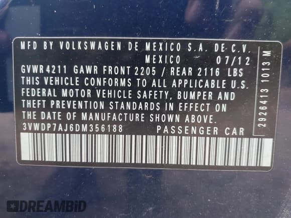 ✅ 2013 Volkswagen Jetta SE • VIN: 3VWDP7AJ6DM356188 • Lot: 42690042. Wystawiony na IAAI z przebiegiem 145 275 mil. Bezpłatny archiwum sprzedaży aukcyjnych z USA i szczegółowy raport historii pojazdu na DreamBid. Zdjęcie 9.