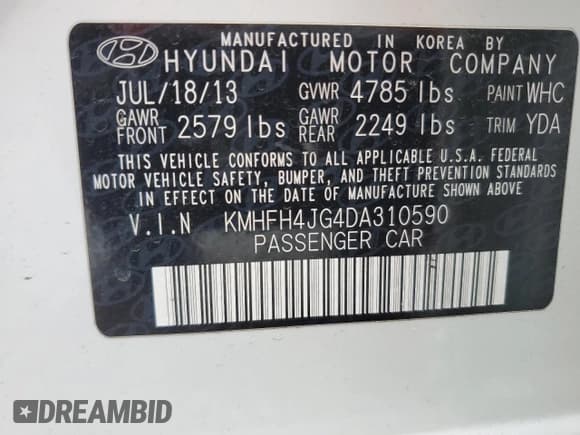 ✅ 2013 Hyundai Azera • VIN: KMHFH4JG4DA310590 • Лот: 62472335. Опубликован ранее на Copart с пробегом 75 311 миль. Бесплатный доступ к архиву аукционных продаж из США и подробный отчёт об истории автомобиля на DreamBid. Изображение 12.