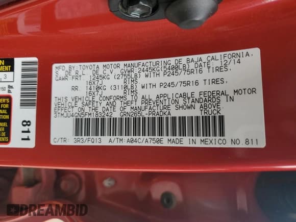 ✅ 2015 Toyota Tacoma PreRunner • VIN: 3TMJU4GN5FM183242 • Lot: 46185705. Listed on Copart with 71,932 mi. Free auction sales archive from the USA and detailed vehicle history report at DreamBid. Image 12.