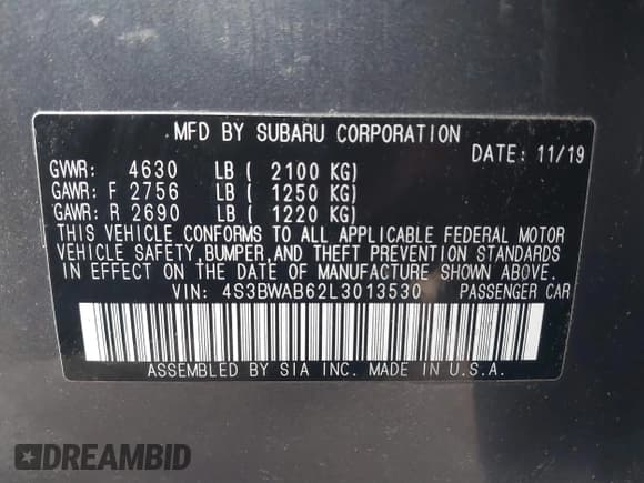 ✅ 2020 Subaru Legacy • VIN: 4S3BWAB62L3013530 • Лот: 41580708. Опубликован ранее на IAAI с пробегом 64 930 миль. Бесплатный доступ к архиву аукционных продаж из США и подробный отчёт об истории автомобиля на DreamBid. Изображение 9.