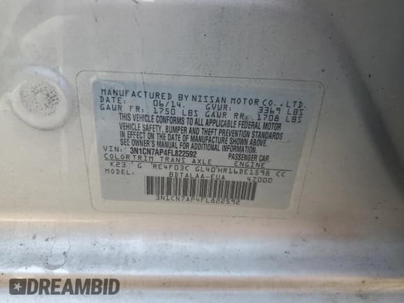 ✅ 2015 Nissan Versa S • VIN: 3N1CN7AP4FL822592 • Lot: 80260845. Wystawiony na Copart z przebiegiem 117 803 mil. Bezpłatny archiwum sprzedaży aukcyjnych z USA i szczegółowy raport historii pojazdu na DreamBid. Zdjęcie 12.