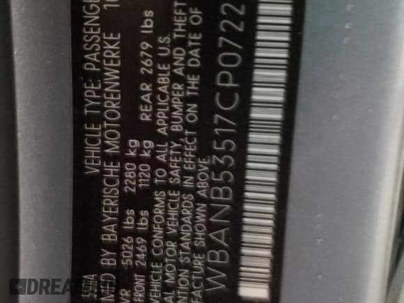 ✅ 2007 BMW 5 Series 550i • VIN: WBANB53517CP07229 • Lot: 58400705. Listed on Copart with 112,866 mi. Free auction sales archive from the USA and detailed vehicle history report at DreamBid. Image 12.