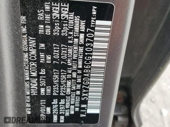 ✅ 2012 Hyundai Santa Fe GLS • VIN: 5XYZGDAB6CG103707 • Lot: 86838055. Wystawiony na Copart z przebiegiem 166 522 mil. Bezpłatny archiwum sprzedaży aukcyjnych z USA i szczegółowy raport historii pojazdu na DreamBid. Zdjęcie 13.