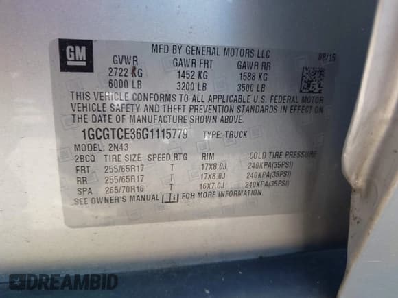 ✅ 2016 Chevrolet Colorado 4WD LT • VIN: 1GCGTCE36G1115779 • Lot: 43759100. Listed on IAAI with 69,016 mi. Free auction sales archive from the USA and detailed vehicle history report at DreamBid. Image 9.